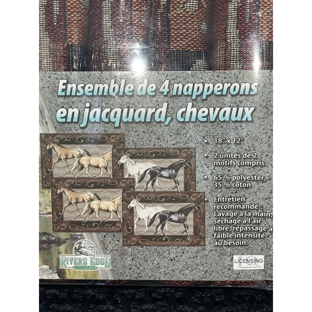 Placemat Set Horses Rivers Edge 4‎ pc Set Jacquard New